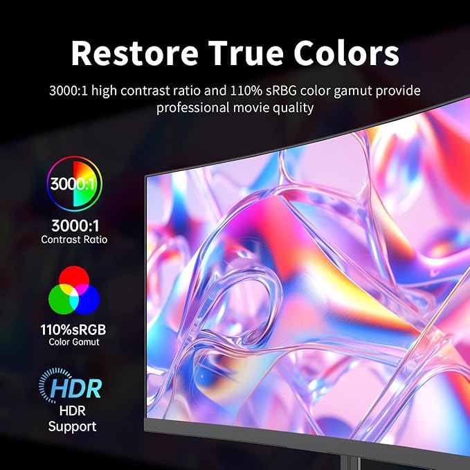 KTC 24 Inch Curved Gaming Monitor, 180Hz FHD 1080P Frameless Computer Monitor, Freesync/G-Sync Support, 99% sRGB, 3000:1 Contrast, HDMI, DisplayPort, Wall Mountable/Tilt Adjustable, H24S17