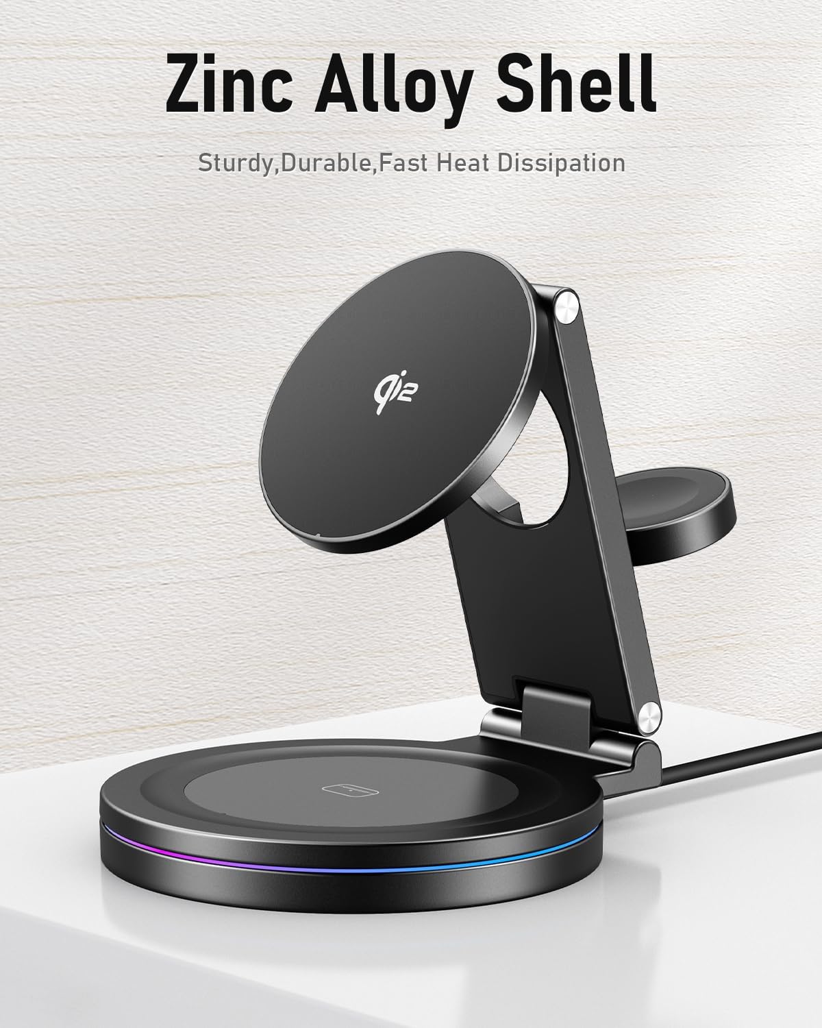 2025 Upgraded Qi2 Foldable 360º Rotatable Zinc Alloy 3 in 1 Magnetic Wireless Charging Station,3-in-1 Qi2 Charger for Apple iPhone 12~16,iWatch,AirPods(30W Adapter & Case Included)(Silver)