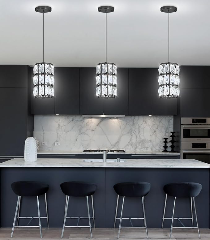 3 Pack Modern Crystal Pendant Lights for Kitchen Island LED Dimmable Glam Pendant Lighting Chandelier for Dining Room Hallway Corner Lamp Gold