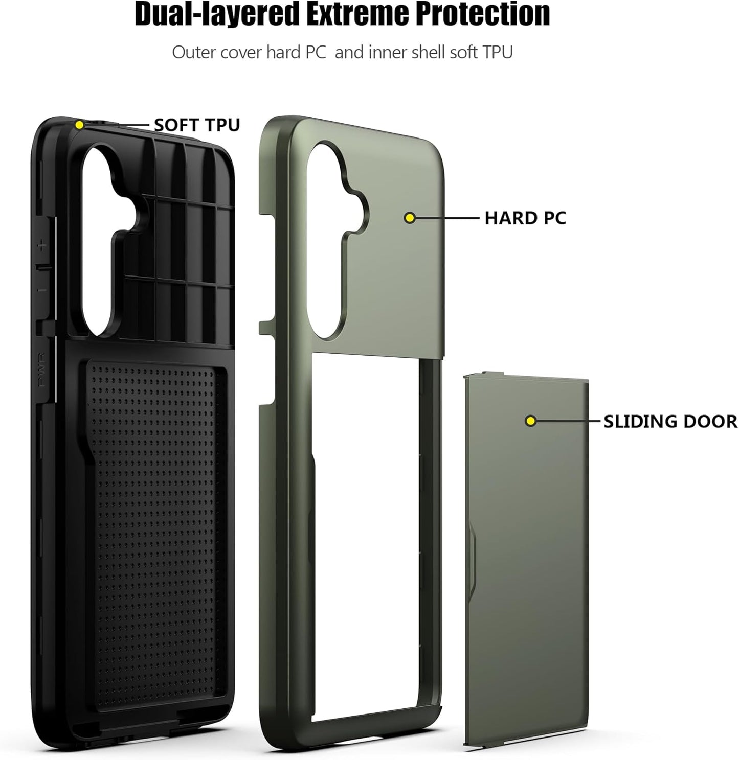 Nvollnoe for Samsung Galaxy S25 Case with Card Holder Dual Layer Heavy Duty Protective Case Hidden Card Slot Slim Wallet Cover for Samsung S25 6.2''(Green)