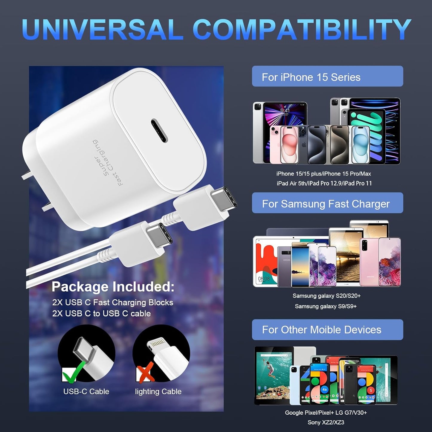 30W Phone 16 15 Charger Fast Charging,USB-C Wall Fast Charger Block Adapter with 6.6Ft USB C to C Fast Charging Cable Cord for Phone 16 15 Pro/16 15 Pro Max/15 Plus,Pro 12.9,Samsung Galaxy S24 Ultra