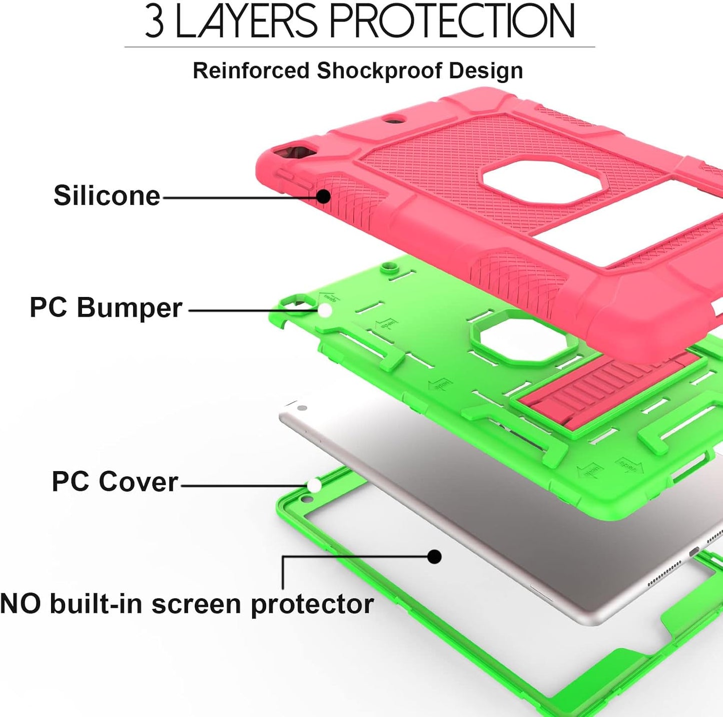 Rantice iPad 9th Generation Case, iPad 8th Generation Case, iPad 7th Generation Case, Hybrid Shockproof Rugged Drop Protection Cover with Kickstand for iPad 10.2'' 2021/2020/2019 Released(Pink+Green)