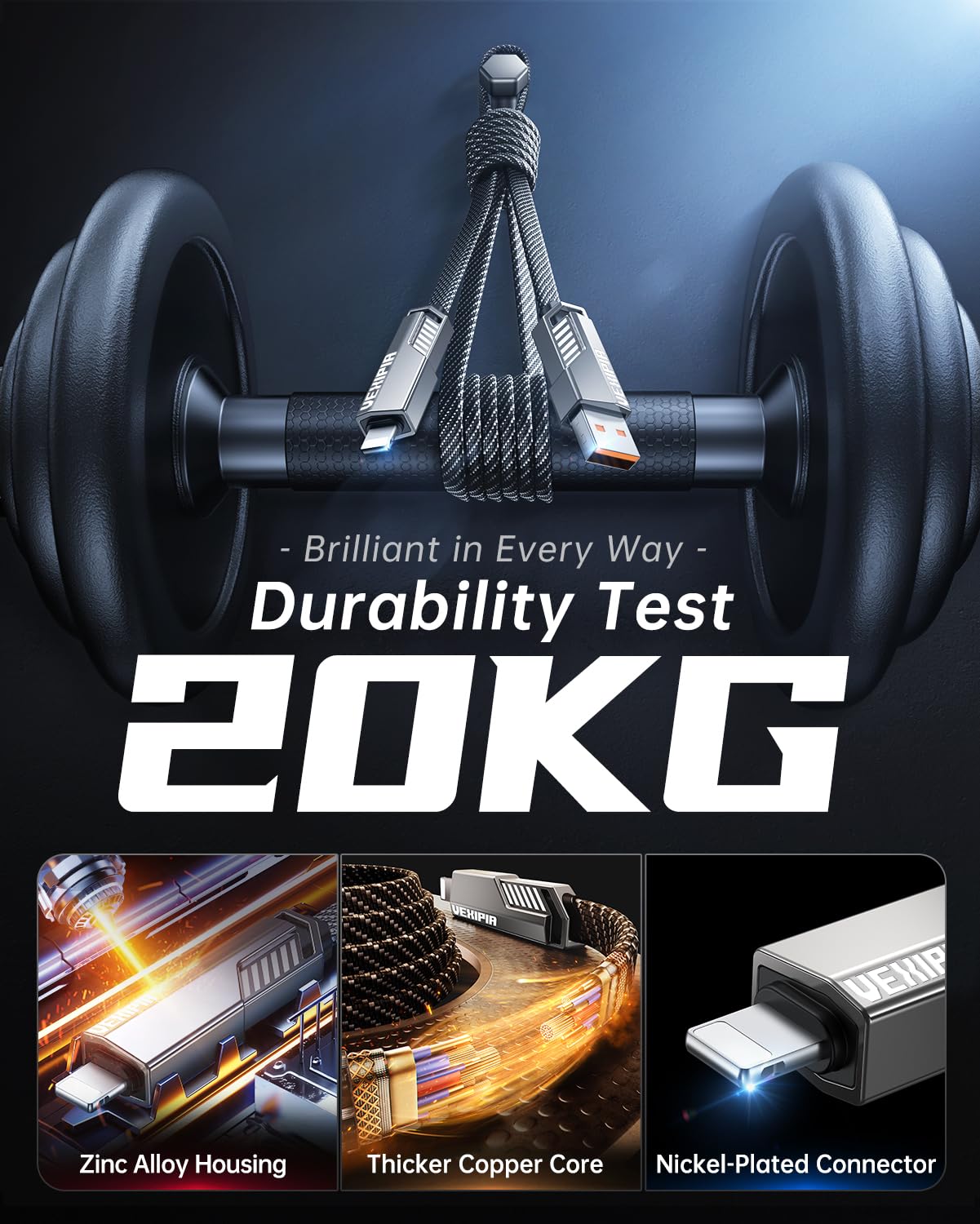 [Upgraded] 4-in-1 USB C Cable 60W 5FT Lightning Cable Fast Charging Flat Nylon Braided for iPhone iPad Charger Cord [480Mbps Data Sync] Multi Charge Wire Combo with Lightning/Type C/USB A Port