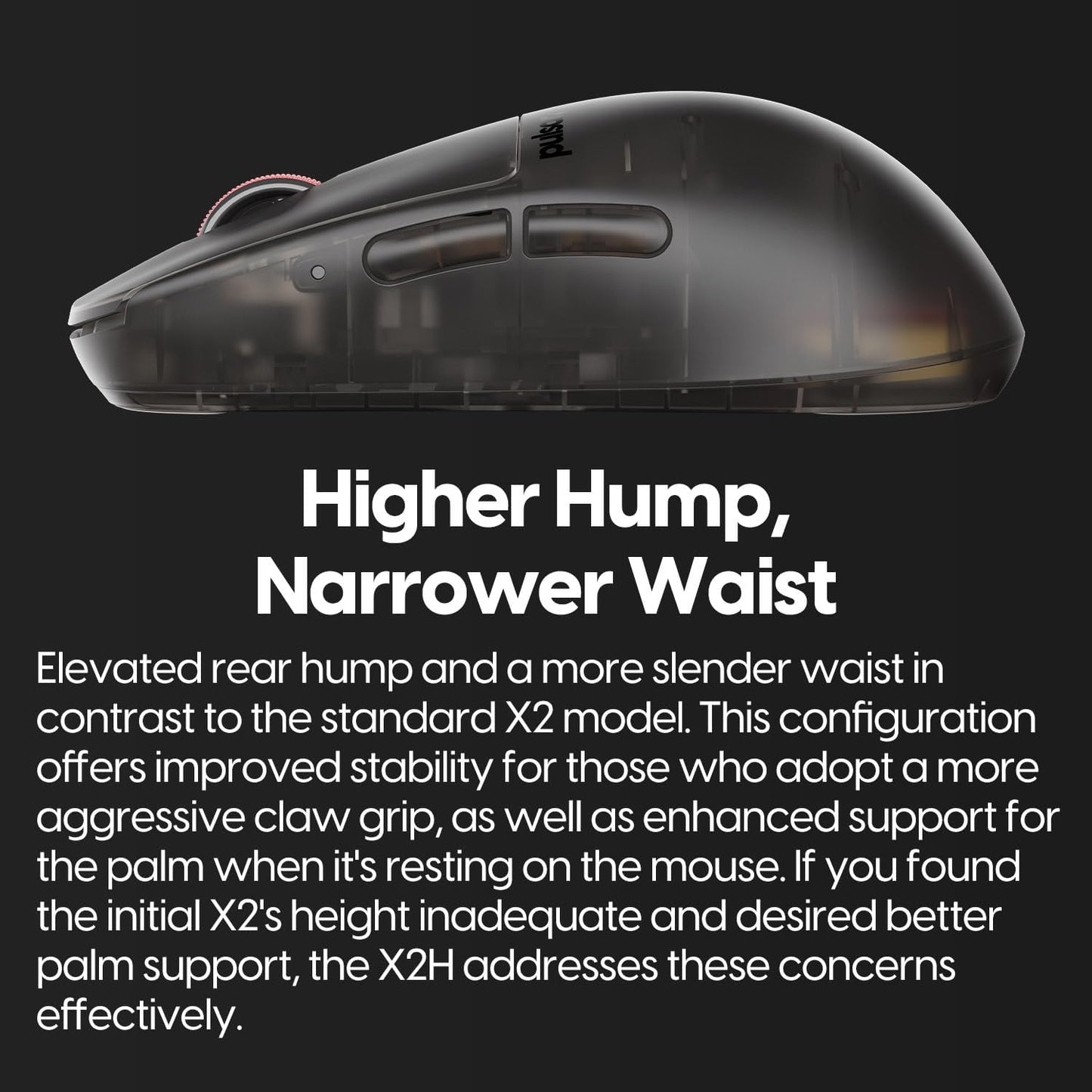 Pulsar Gaming Gears - Super Clear Limited Edition: X2H Mini Wireless Gaming Mouse, Symmetrical, Ultra Lightweight 1.83 oz (52g), PAW3395 26k DPI, Optical Switch (Mini, Clear Black)