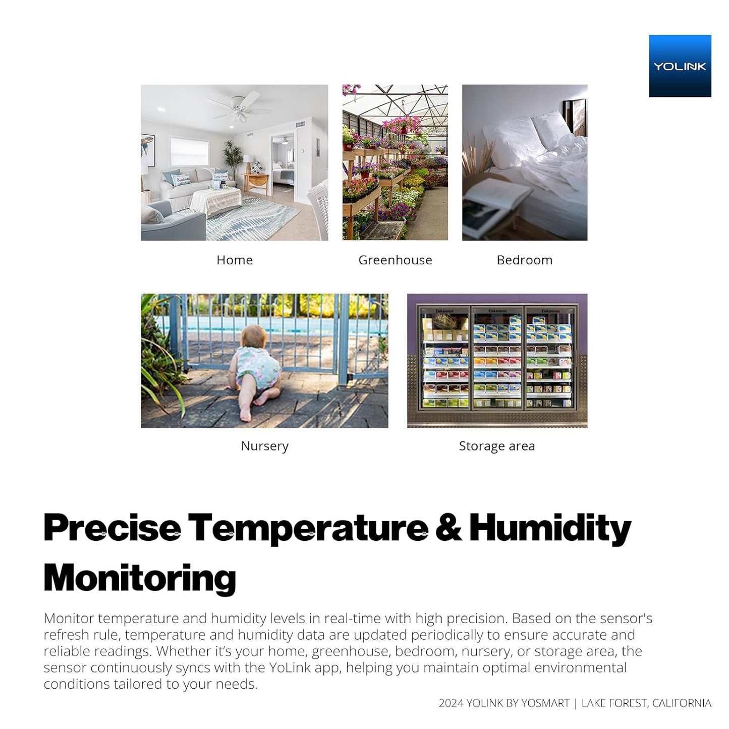 YoLink Indoor Hygrometer Thermometer, 2-Year Data Storage Export, Advanced Offline Storage, LoRa Tech, App Push, Email, SMS, Hub Included