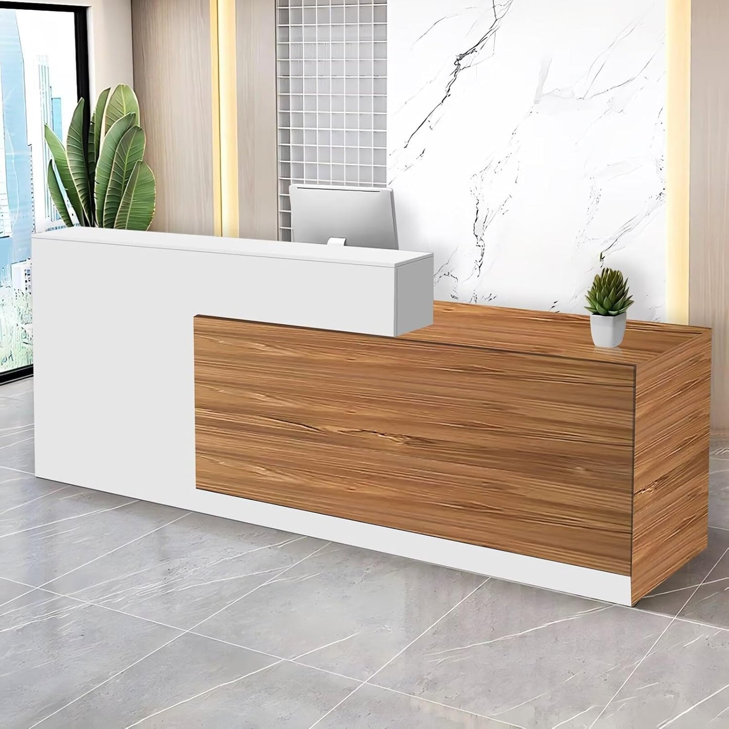 Reception Desk with Counter Modern Checkout Counter with Lockable Drawer Keyboard Tray Receptionist Desk for Office Salon Reception Table C Right 51inch/130cm