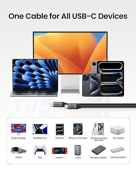 Silkland USB C Monitor Display Cable 3.3FT 4K@144Hz/60Hz, 8K USB C 3.2 Gen 2x2 Video Cable, 20Gbps Data Transfer, 240W PD Charging, Type C Compatible for iPhone 17, MacBook, CarPlay, Portable Monitor