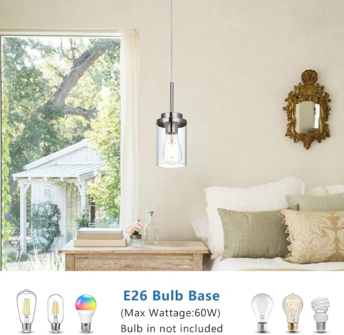MELUCEE 3 Pack Hanging Pendant Lighting Fixtures Brushed Nickel, Adjustable Hanging Ceiling Lamp with Clear Glass Shade, Modern Pendant Light for Kitchen Island Dining Room Hallway
