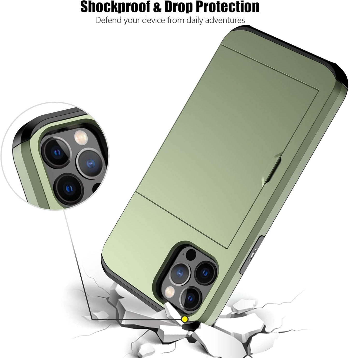 Nvollnoe for iPhone 12/iPhone 12 Pro Case with Card Holder Heavy Duty Protective Dual Layer Shockproof Hidden Card Slot Slim Wallet Case for iPhone 12/12 Pro for Men&Women(Green)