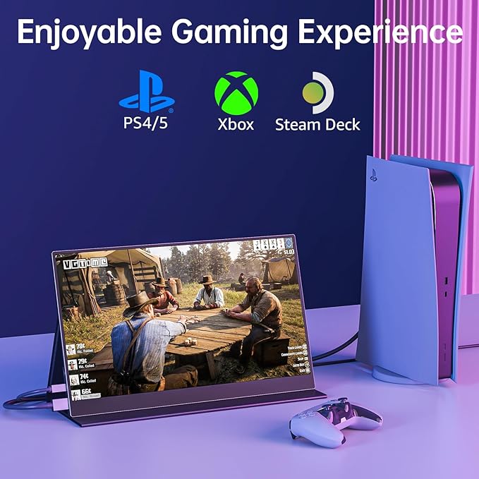 VisionOwl Portable Monitor 15.6 Inch 1080P FHD 85% sRGB Second Screen, USB-C HDMI HDR FreeSync Travel Monitor for Laptop MacBook PC PS5 Xbox, VESA Mountable, with Speakers, Cover Stand, Black