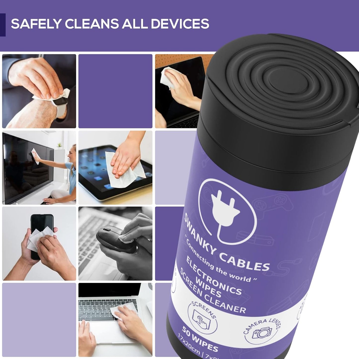 Electronic Cleaning Wipes - Computer, TV, Monitor, Phone, Laptop, Tablet, Keyboard, Camera & Lens Cleaner, Portable Tech Screen Cleaner - With Microfiber Cloth - Canister, 150 Count