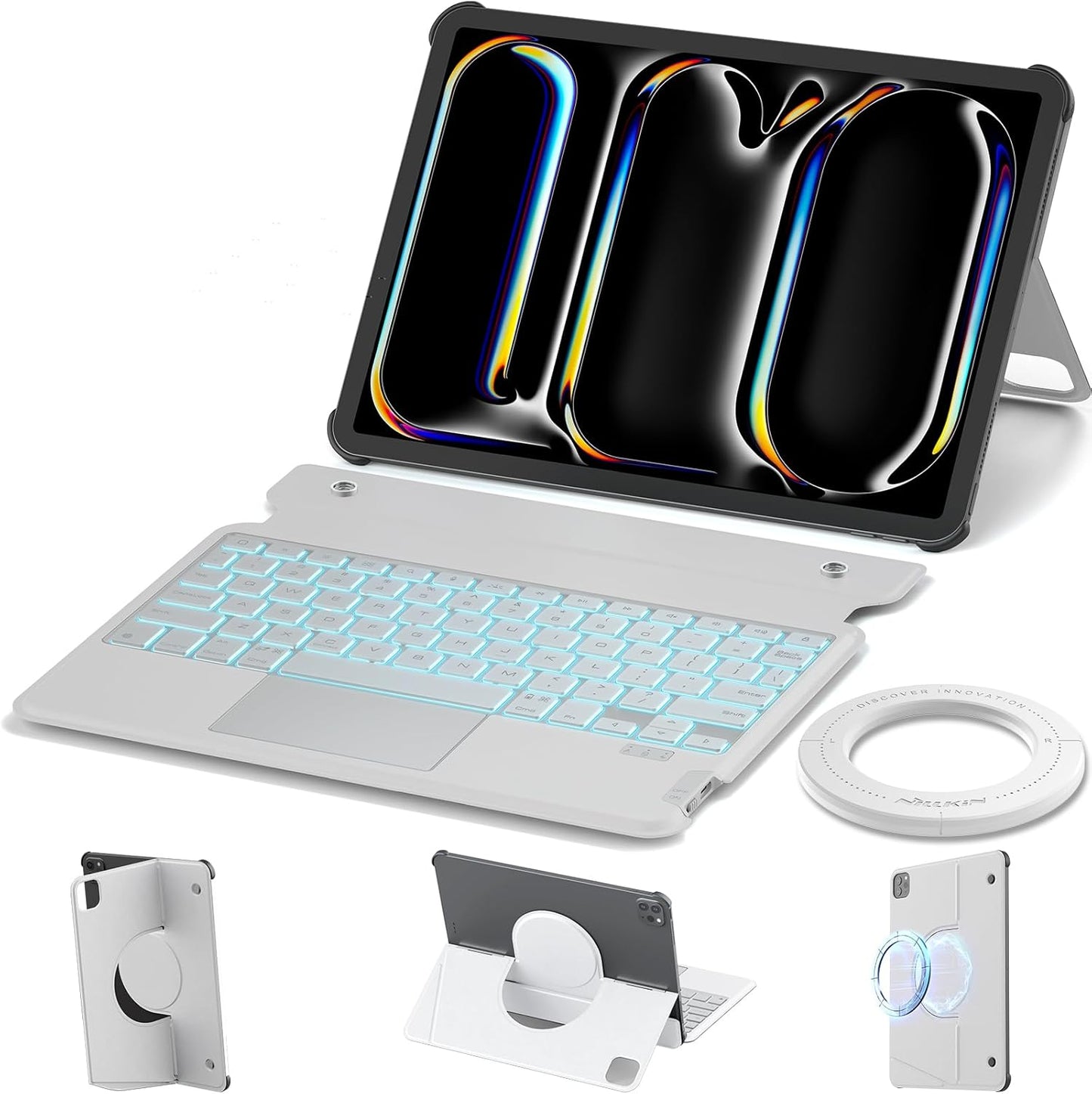 Nillkin for iPad Air/Pro 13 Inch Case with Detachable Keyboard, [with Magnetic Ring] Slim Rugged Keyboard Case for iPad Air 13 M3/M2 and iPad Pro 13 M4 with Stand Backlit Multi-Touch Trackpad, Gray