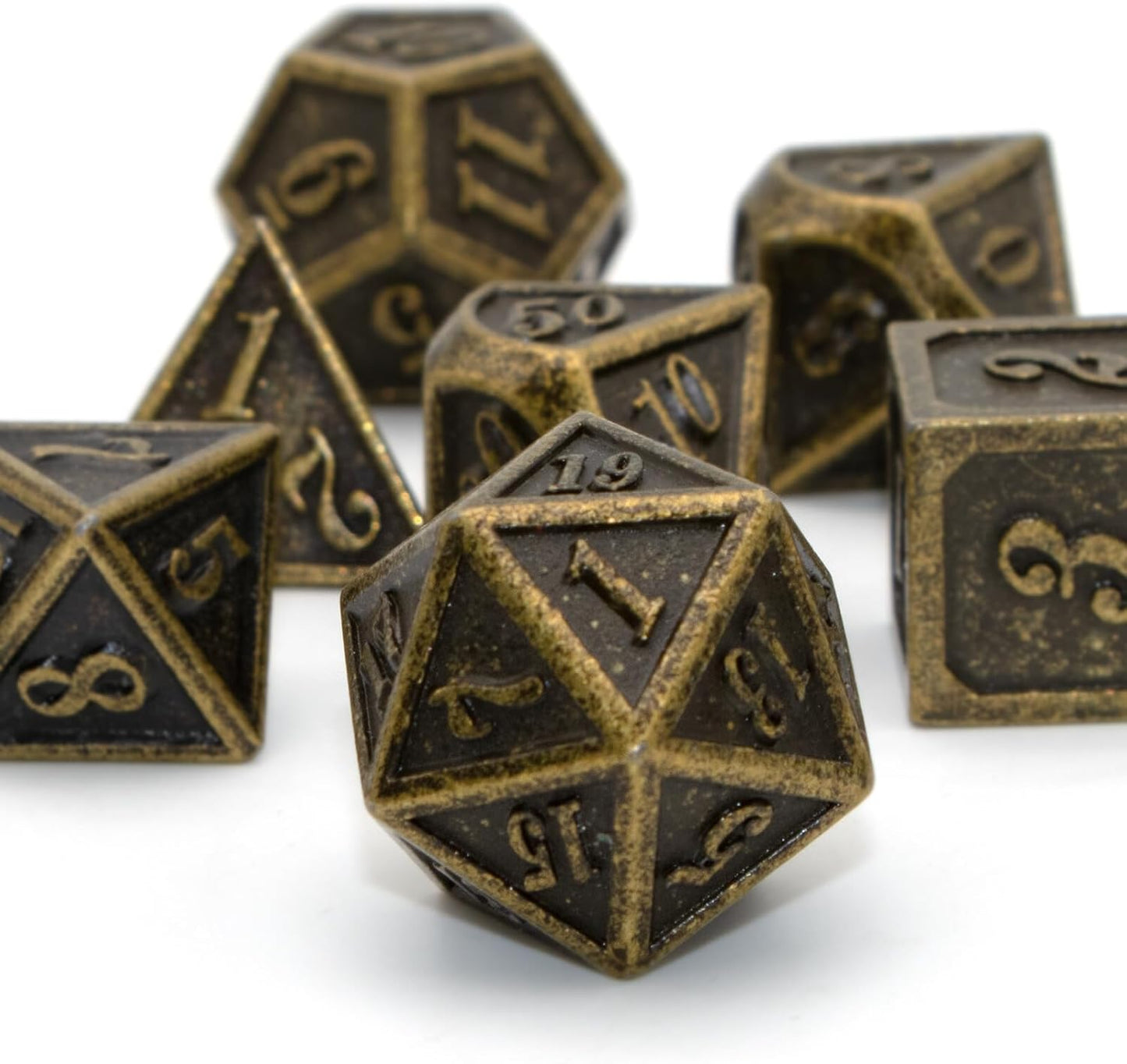 Metal Dice Set, HNCCESG Polyhedral D&D Dice for Dungeons and Dragons RPG DND Dice for Role Playing MTG Tabletop Gaming Shadowrun Pathfinder 7PCS D20 D12 D10 D8 D6 D4（Antique Bronze）
