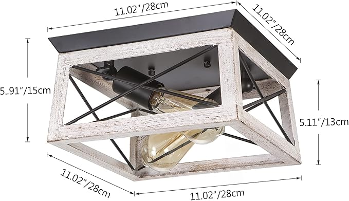 Luupyia 2Light Farmhouse Ceiling Light Fixture Semi Flush Mount, White Ceiling Light Rectangle Rustic Lighting Farmhouse Hallway Lights Fixtures Foyer Lighting for Entryway