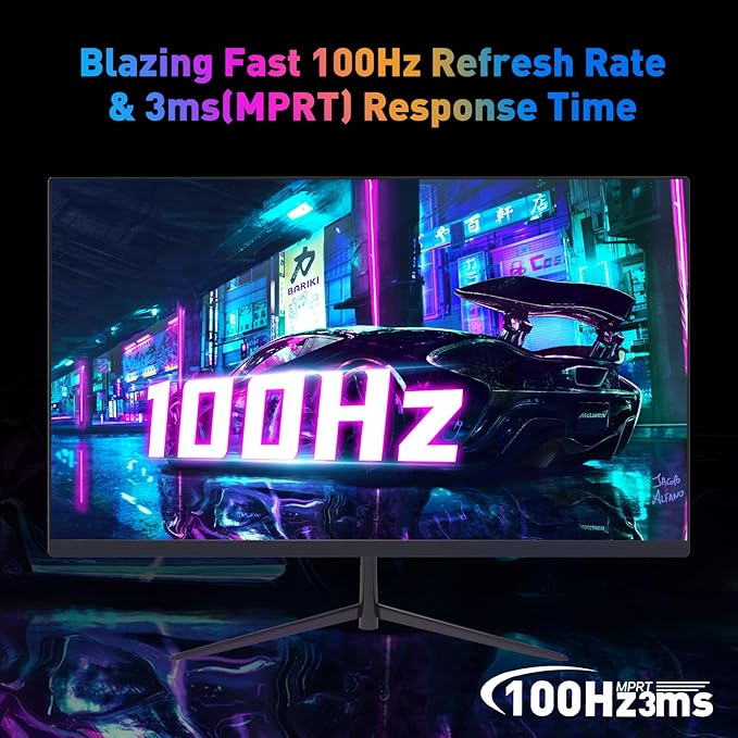 24 Inch FHD Gaming Monitor, 1080P IPS Computer Monitor with 100Hz, 1ms Response Time, 1000:1 Contrast Ratio, VESA Compatible, Tilt Adjustable, AMD FreeSync, Build-in Speakers