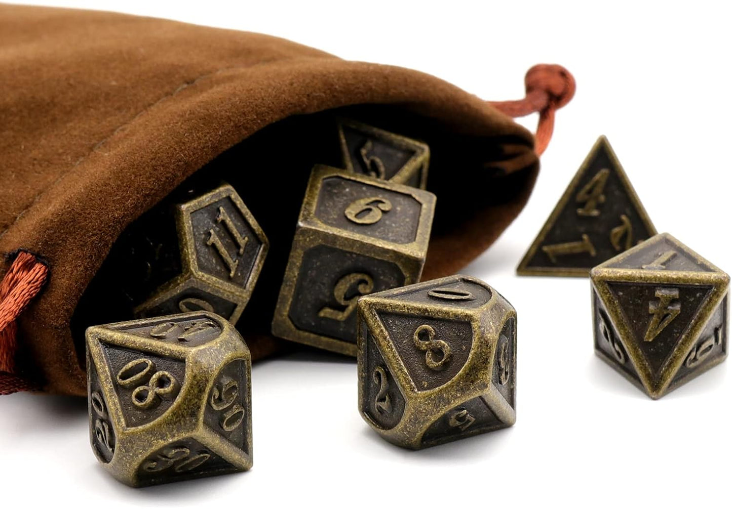 Metal Dice Set, HNCCESG Polyhedral D&D Dice for Dungeons and Dragons RPG DND Dice for Role Playing MTG Tabletop Gaming Shadowrun Pathfinder 7PCS D20 D12 D10 D8 D6 D4（Antique Bronze）