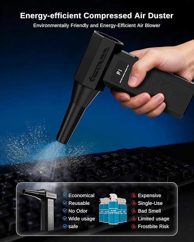 Compressed Air Duster-280000RPM Electric Air Duster,4-Gear Adjustable Super Power Air Blower,Rechargeable Mini Blower with Fast Charging for PC,Keyboard,House,Outdoor & Car