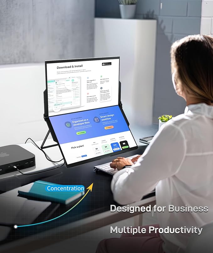 Ingnok Dual Portable Monitor,15.6inch FHD 1080P Screen with USB-C mini HDMI, Foldable Screen Design,Portable Dual Monitor Compatible with Windows/Mac, Easy Setup for Work