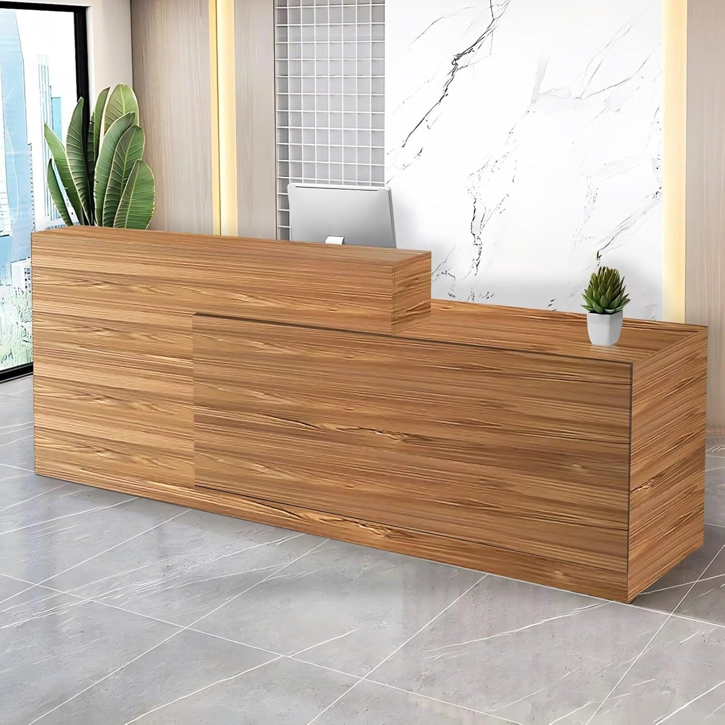 Reception Desk with Counter Modern Checkout Counter with Lockable Drawer Keyboard Tray Receptionist Desk for Office Salon Reception Table I Right 55inch/140cm