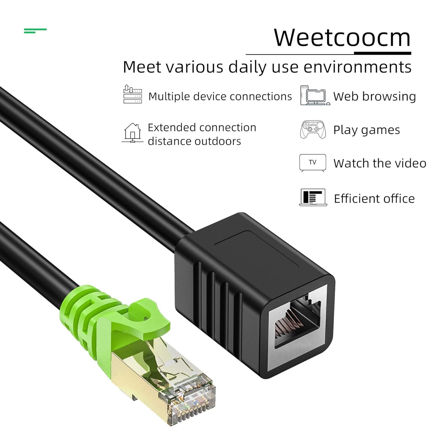 Ethernet Extension Cable 25ft, Network Cat6a Extension Patch Cable RJ45 Cords Shielded Male to Female Connector (25FT)