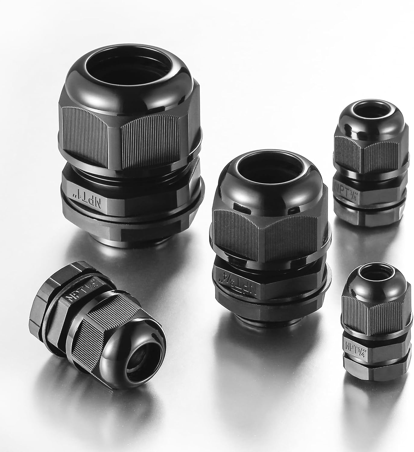 25 PCS 1/2"(6-12.5mm) NPT Nylon Cable Gland Joints with Gaskets, IP68 Adjustable Lock Nut Strain Relief Cord Grip Waterproof Cable Glands - UL Listed and RoHS Compliant