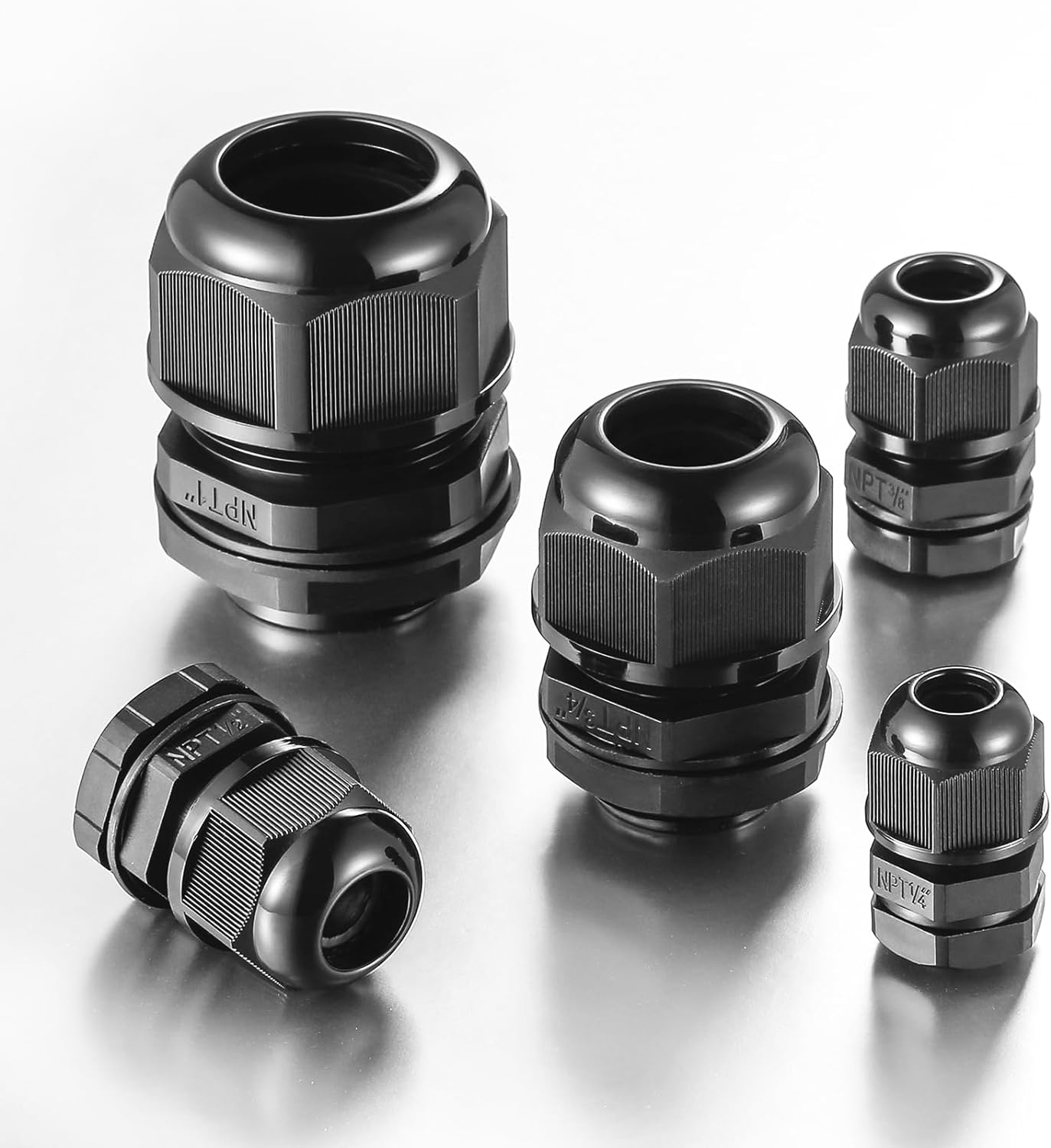 10 PCS 1"(17-25mm) NPT Nylon Cable Gland Joints with Gaskets, IP68 Adjustable Lock Nut Strain Relief Cord Grip Waterproof Cable Glands - UL Listed and RoHS Compliant