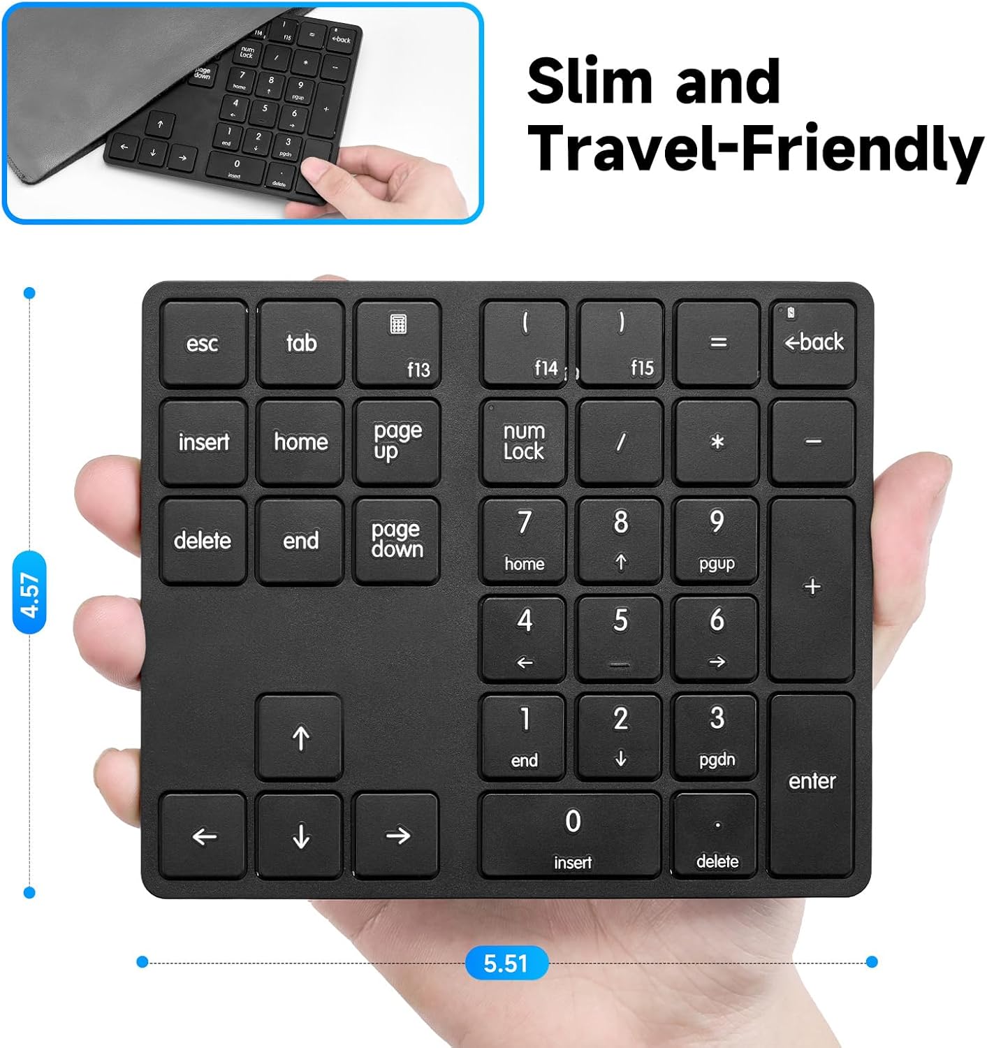 havit Wireless Number Pad for Laptop, Fully Compatible with Mac OS, iPad, Windows, and Android Devices – 2.4G Rechargeable 34-Key Numeric Keypad