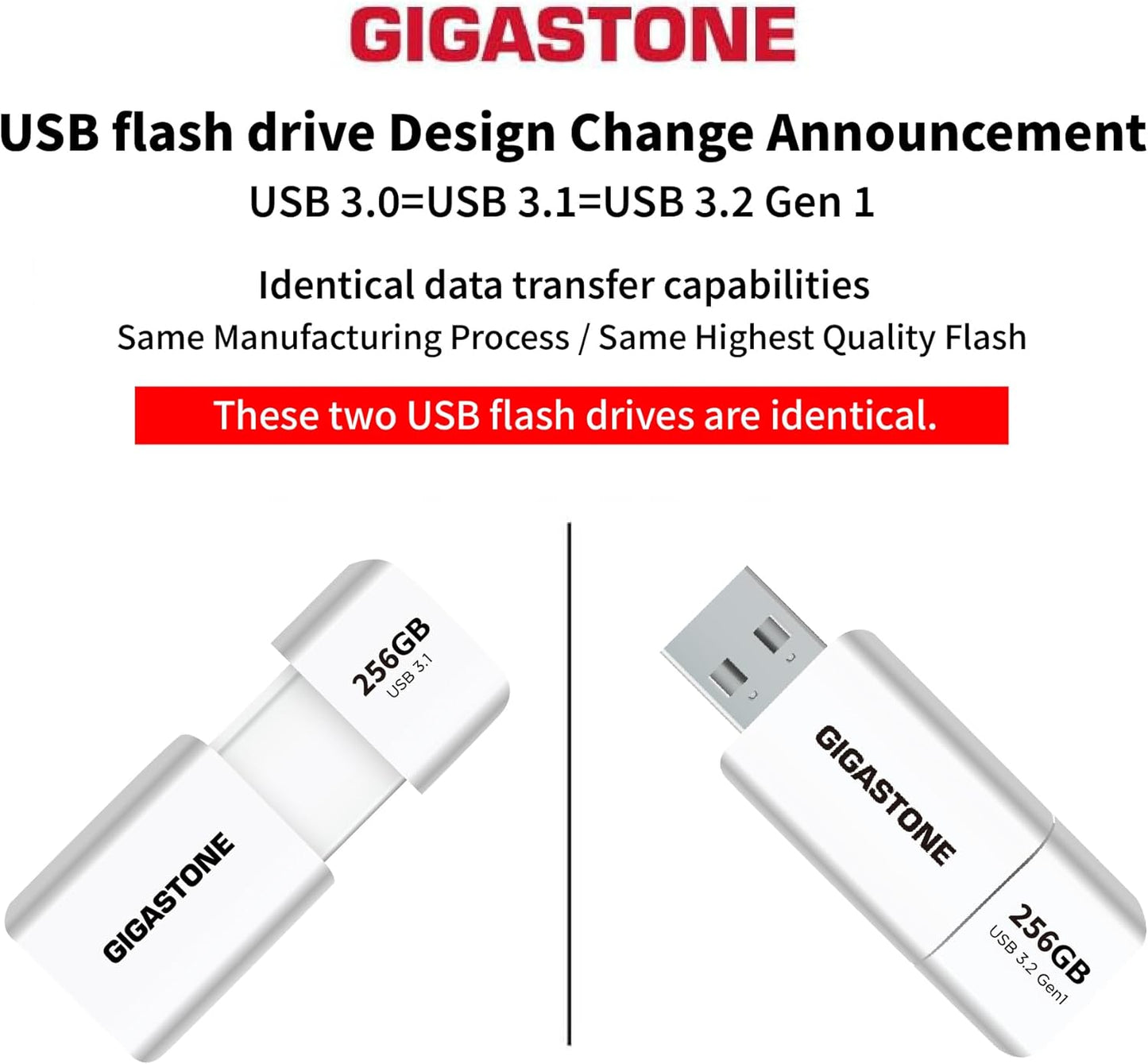 GIGASTONE 256GB Flash Drive (2 Pack) Z60 USB 3.2 Gen 1, 120MB/s Ultra Fast, Retractable Capless Slider Design, Data Storage, Backup for PC/Mac/TV/Car Audio, USB 2.0/3.0/3.1 Compatible