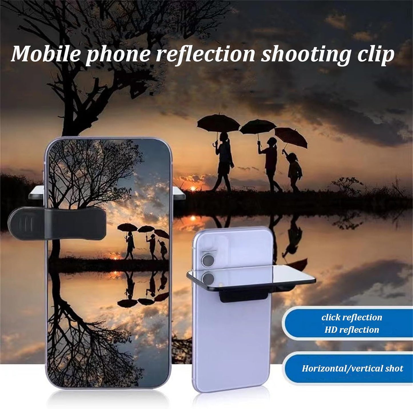 Mirror Effect Lens - Capture Stunning Reflections Instantly, Smartphone Camera Mirror Reflection Clip Kit, Mirror for Phone to Use Back Camera (White*2pcs)