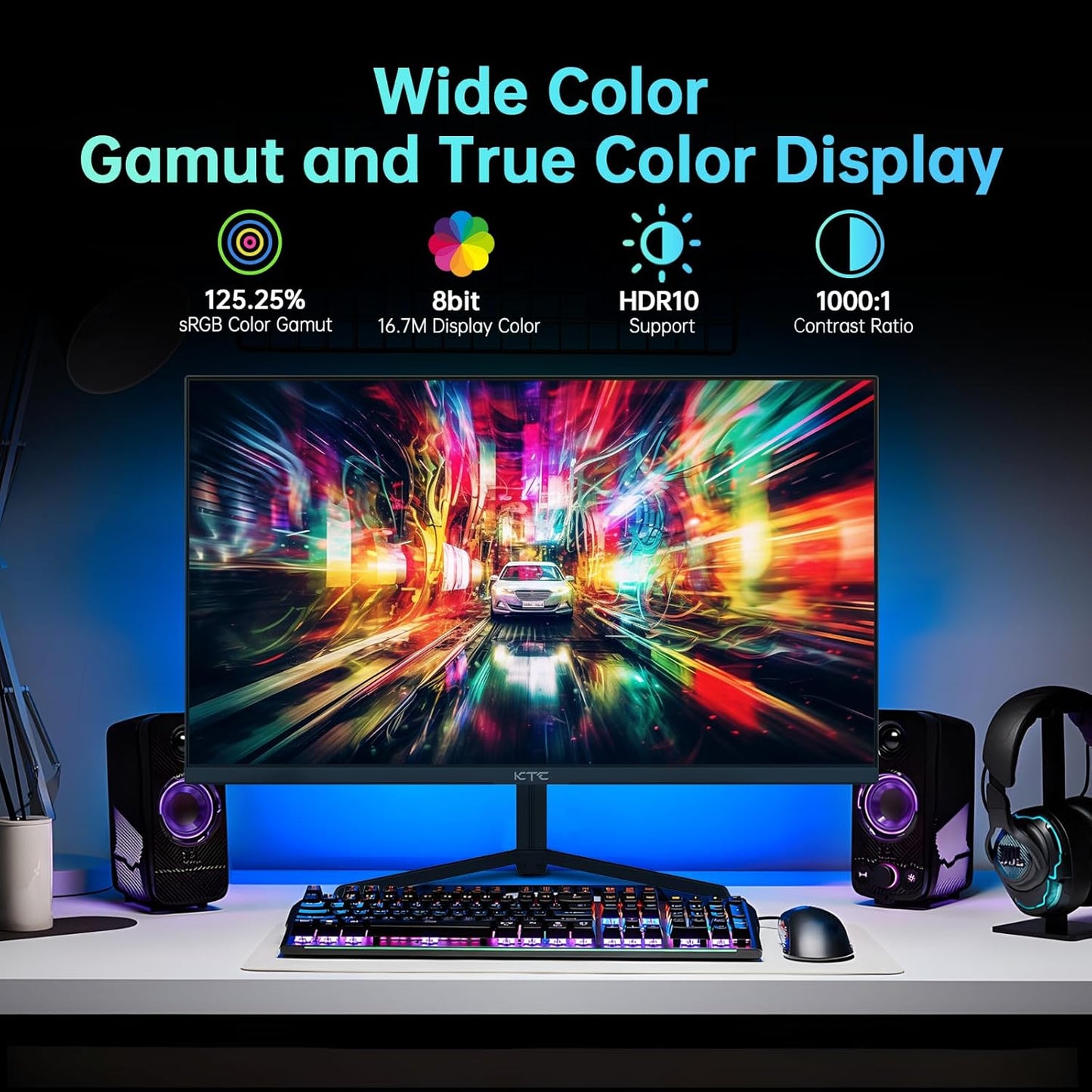 KTC 24 inch Monitor, Fast IPS 1080p 144Hz 165Hz 1ms, 125.25% sRGB, HDR, Borderless Gaming Monitor PC Monitor, FreeSync Premium & G-Sync, HDMI 2.0x2, DP1.4x2, Vesa Support, Eye Care for Gamers
