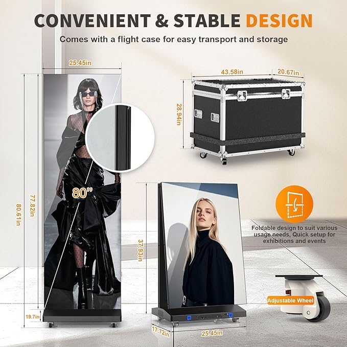80" Seamless Splicing LED Display, Foldable Poster Screen with P1.86 Digital Signage Display LED Totem with USB/HDMI/WiFi/Remote