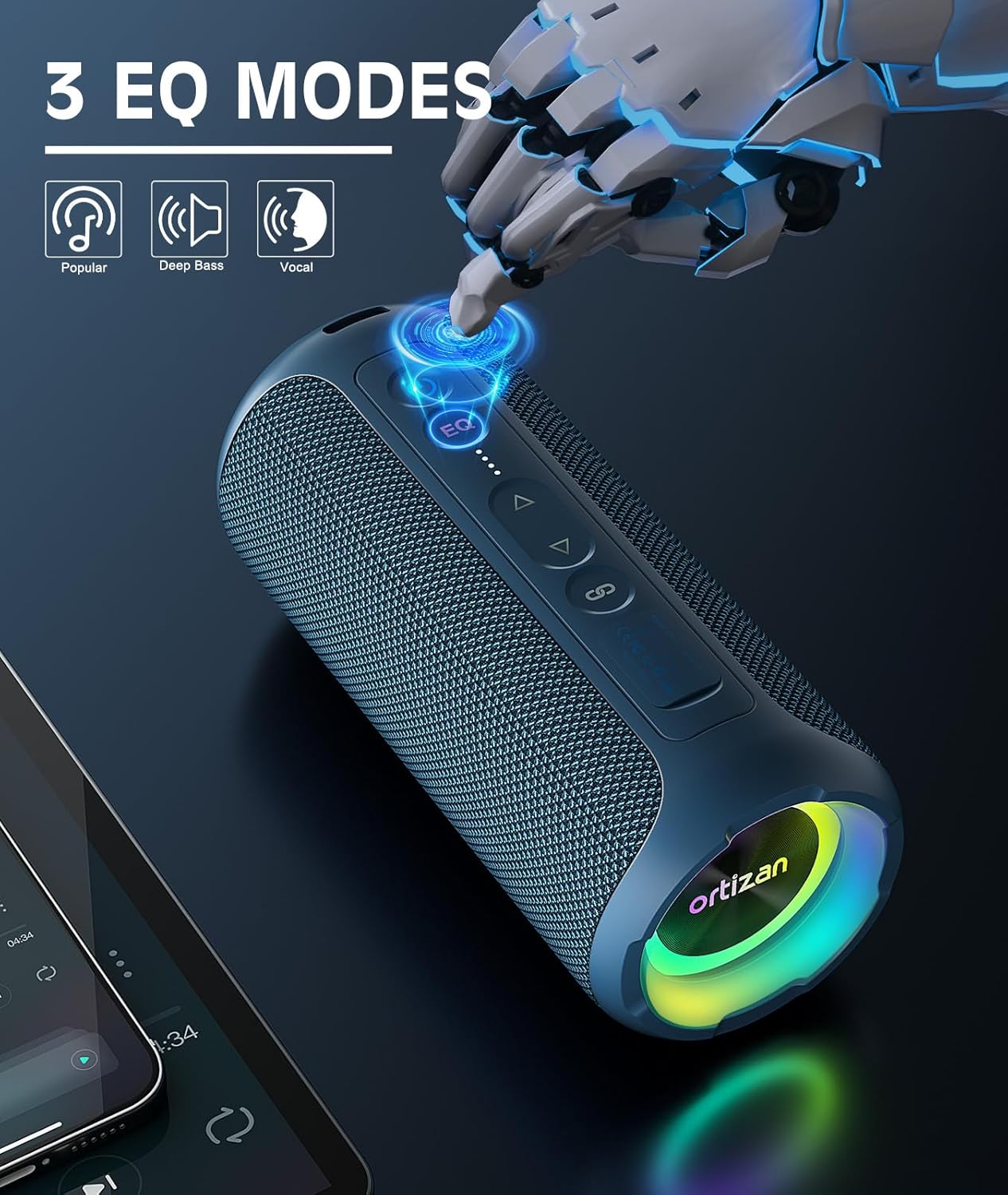 Ortizan Bluetooth Speaker, IPX7 Waterproof, Portable Speakers with HD Sound, Deep Bass, RGB Lights (Notice: X8 Pro Navy and X8 Pro Blue Cannot be paired via TWS Due to Different Bluetooth Versions)