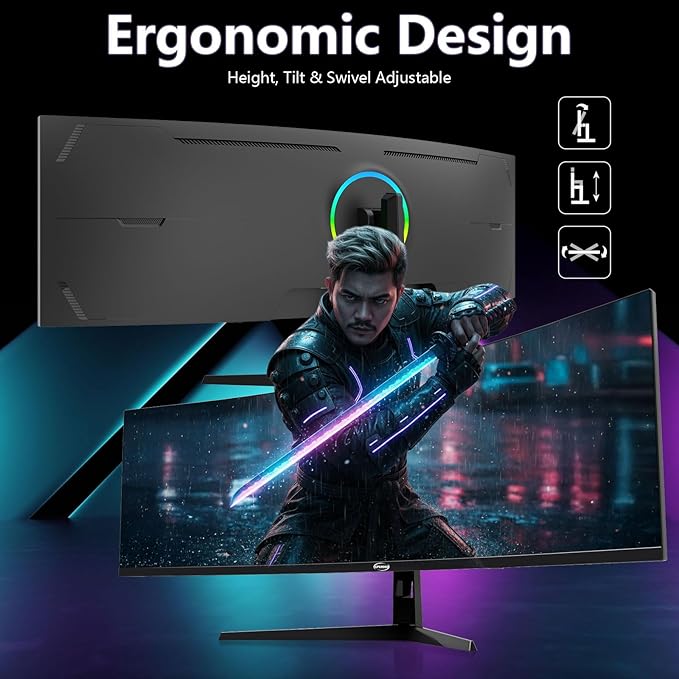 49 Inch Curved Ultrawide Gaming Monitor, 5K Computer Monitor(5210x1440P), 165Hz, 1500R HDR10, 32:9, AMD FreeSync, 125% sRGB, Built-in Speakers, HDMI/DP VESA100*100mm