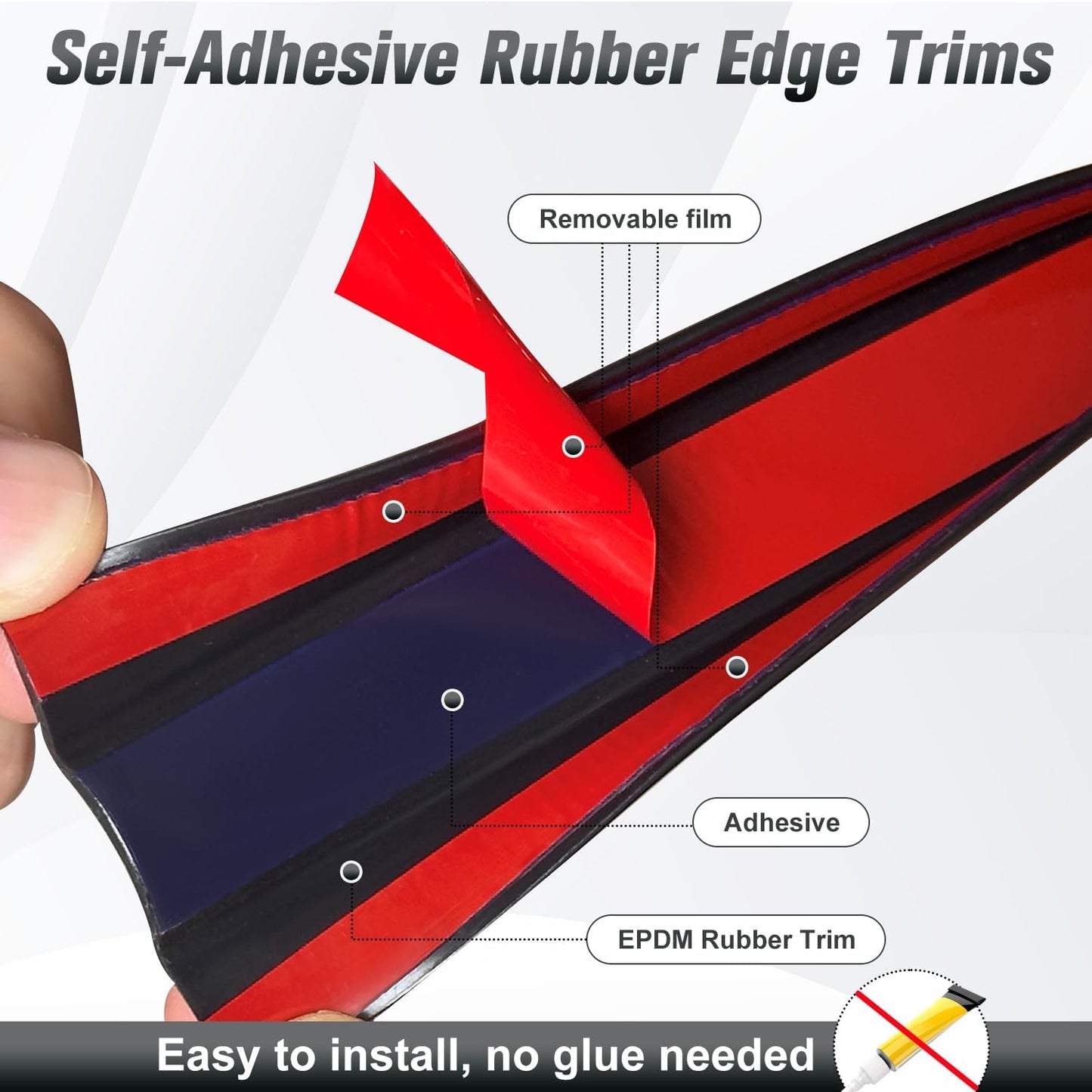 Rubber Edge Trim, Self Adhesive U Channel Edge Trim, Big Size U Shaped Trim, Edge Banding for Plywood, Woods, Shelf, Cabinet, Countertop, Fit for 5/8", Length 20Ft, Black