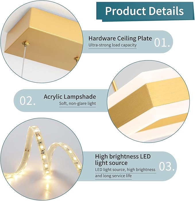 Modern Ceiling Pendant Light, LED Chandelier with Remote Control Dimmable 3 Color Mode & Brightness, Anti-Flicker Pendant Lights Kitchen Island Light Fixture for Dining Room Living Room