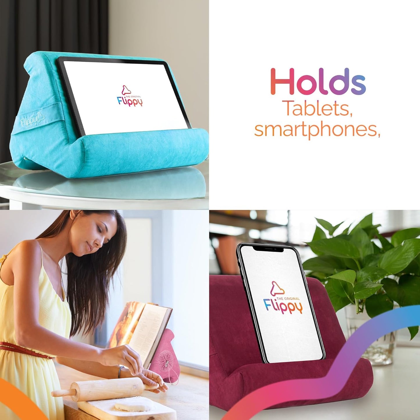 Flippy Tablet Pillow Stand - Cushion Tablet Stand & Holder, Bed Support for Lap and Desk, Compatible with Phone & Book Reading: Kindle, iPad Pro, iPhone & Samsung - Def Leopard