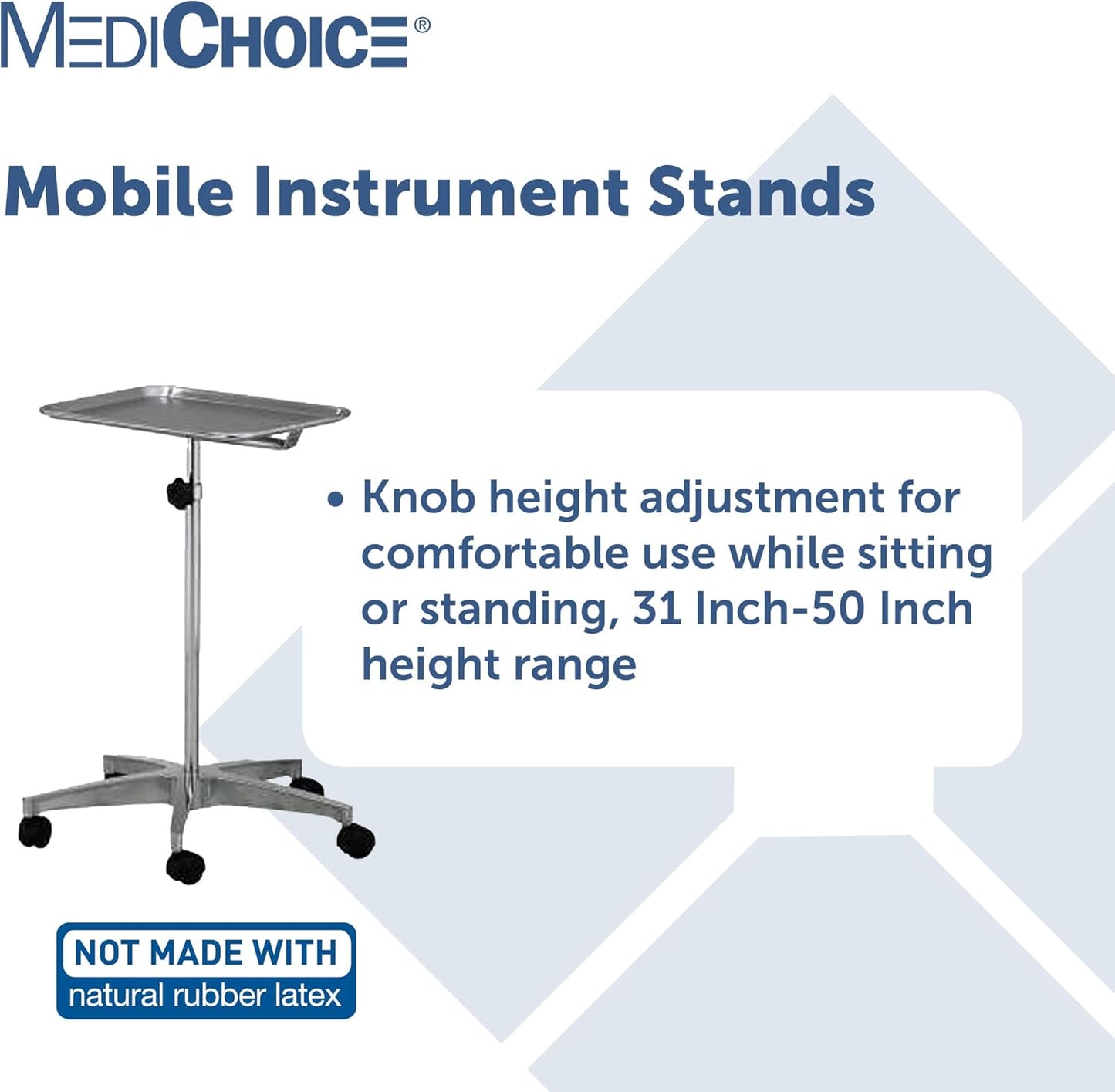 MediChoice Mobile Instrument Stand Steel Portable Adjustable Tray Medical Dental Salon Tattoo Esthetician Mobile Service Cart Table Statio Height from 31-50 Inch MAYO02000
