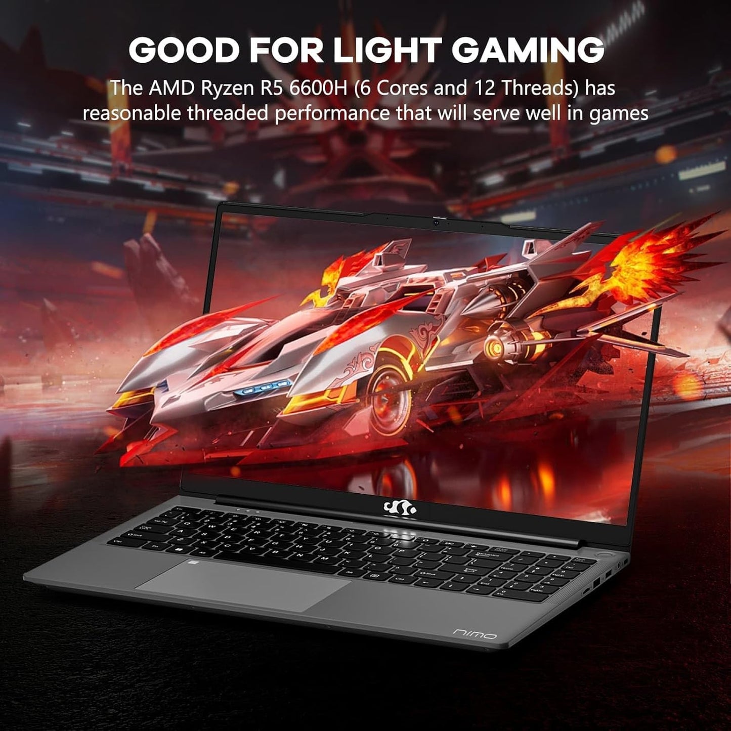 NIMO 15.6" IPS FHD-Gaming-Laptop, AMD Ryzen 5 6600H 6-Cores 660M GPU 16GB DDR5 RAM 1TB SSD(Beat i7-1165G7, Up to 4.5GHz) Computer with 100W GaN Type C Fingerprint Backlit Keyboard Win 11