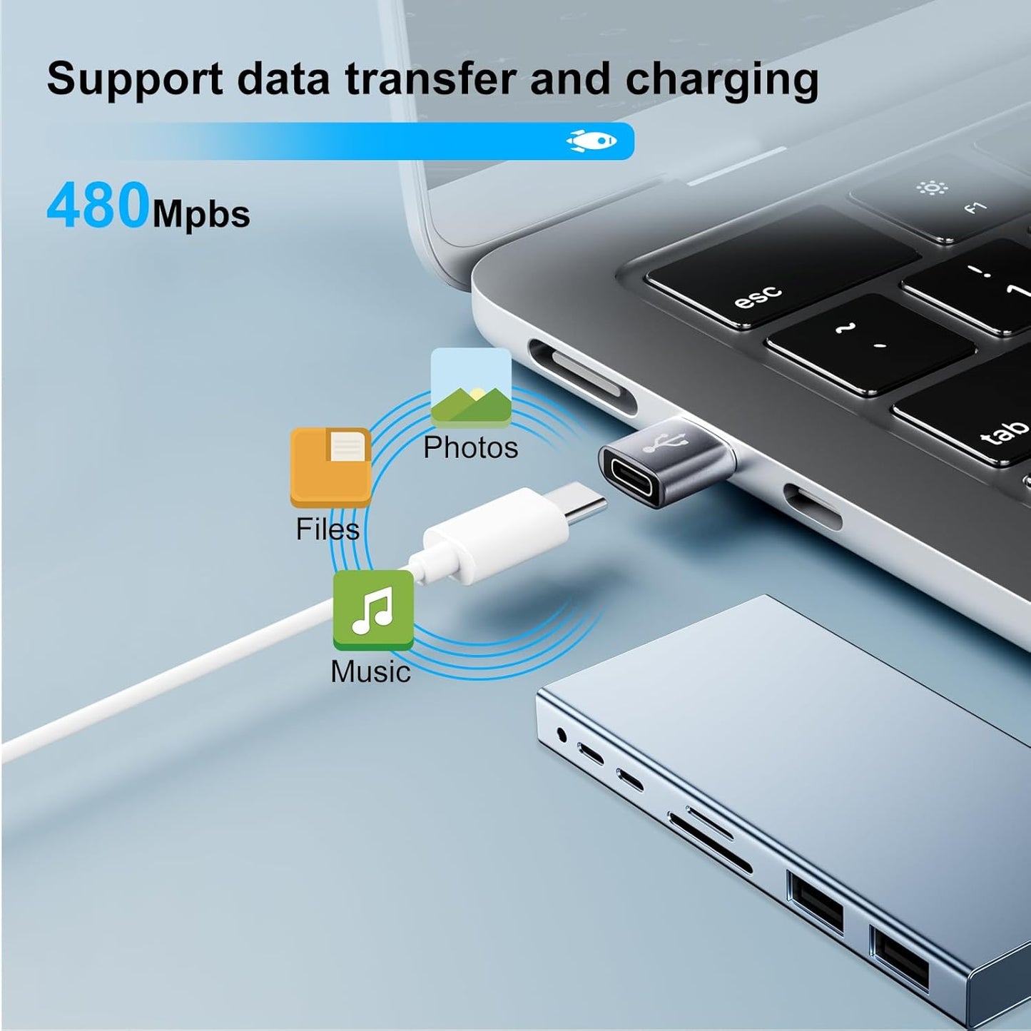 USB to USB C Adapter 20 Pack,USB A to USB C Adapter,C Female to A Male,USBA Charger Cable Converter for iPhone,iPad,AirPods,Tablet,Grey
