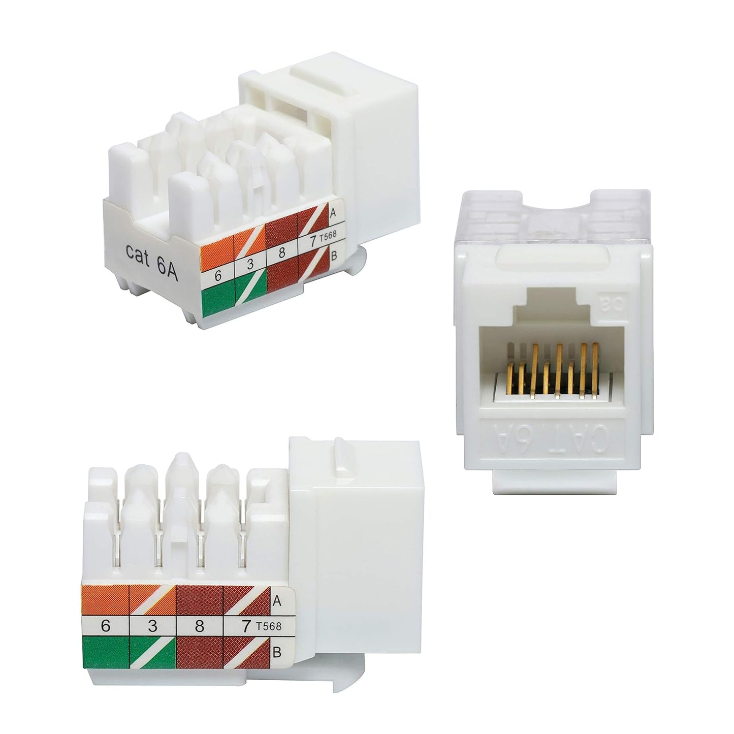 VCE RJ45 Cat6A Keystone Jack UL Listed 25-Pack, 10 Gbps Slim Profile Modular Ethernet Jacks Insert 110-Type UTP 90-Degree, White
