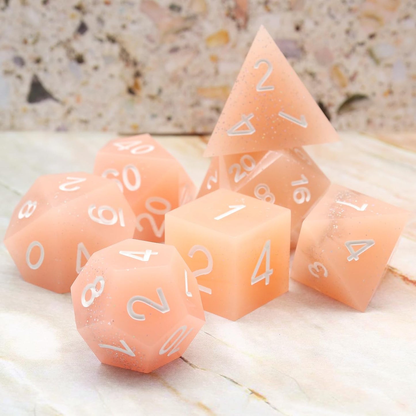 Haxtec Sharp Edge Dice Pink Resin DND Dice Set with Case Glitter Polyhedral D&D Dice for TTRPGs Compatible with Dungeons and Dragons DND Gift-Pink Silver Glitter