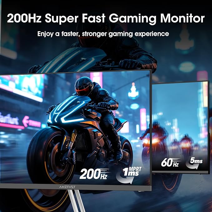 Amzfast 24 Inch Gaming Monitor 200Hz FHD 1080p Fast IPS Computer Monitor, 110% sRGB 1ms HDR Support Adaptive Sync, Eye Care VESA Mount HDMI 2.0 | Display Port 1.4 White Monitor, AMZG24X1W