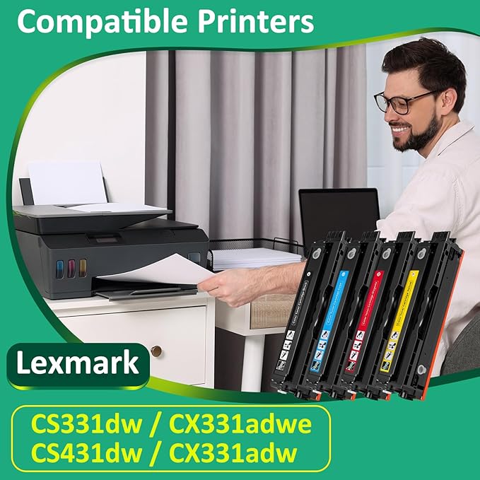 20N10C0,20N10K0,20N10M0,20N10Y0 Toner Cartridge(with chip) for Lexmark CS331dw CS431dw CX331adwe CX431adw Printer,1,500 Pages High Yield Ink Cartridge Compatible 20N1HK0,20N1XK0 4-Color Set (4 Pack)