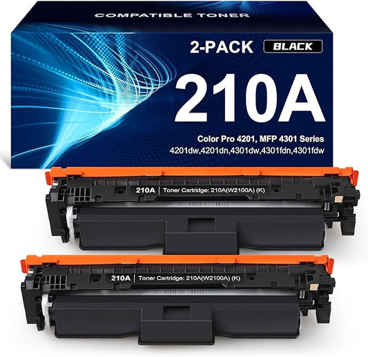 210A Black Toner Cartridges 2 Pack Compatible Replacement for HP 210A 210X W2100A W2100X Works for HP Color Pr MFP 4301 4201 Series 4201dw 4201dn MFP 4301dw 4301fdn 4301fdw Printer 2-Pack