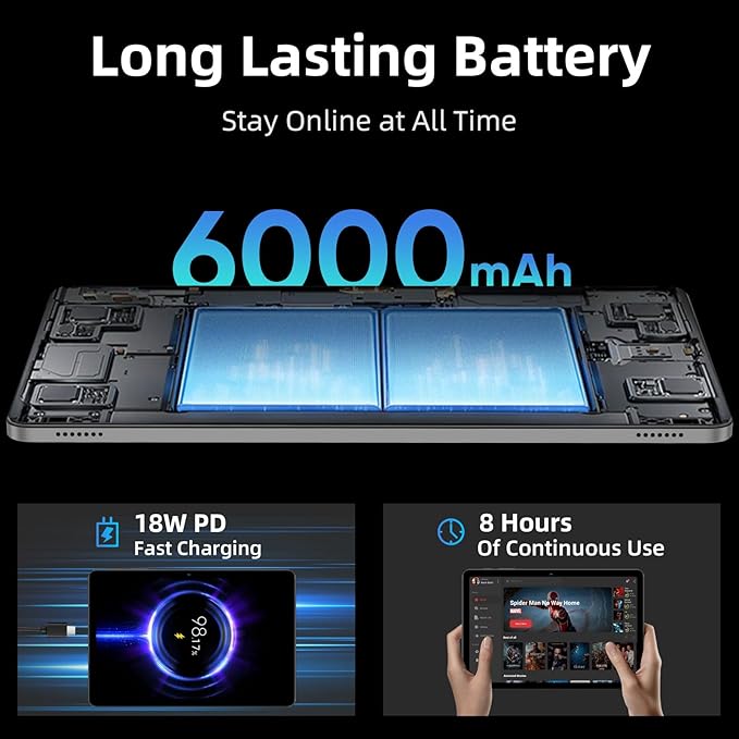 Tablet, 10 inch Android 15 Tablet with Octa-Core Processor, 12GB RAM 64GB ROM 2TB Expand, 1280x800 HD Touchscreen, GPS, WiFi 5, Dual Camera, BT5.0, 6000mAh, Widevine L1 (Black)