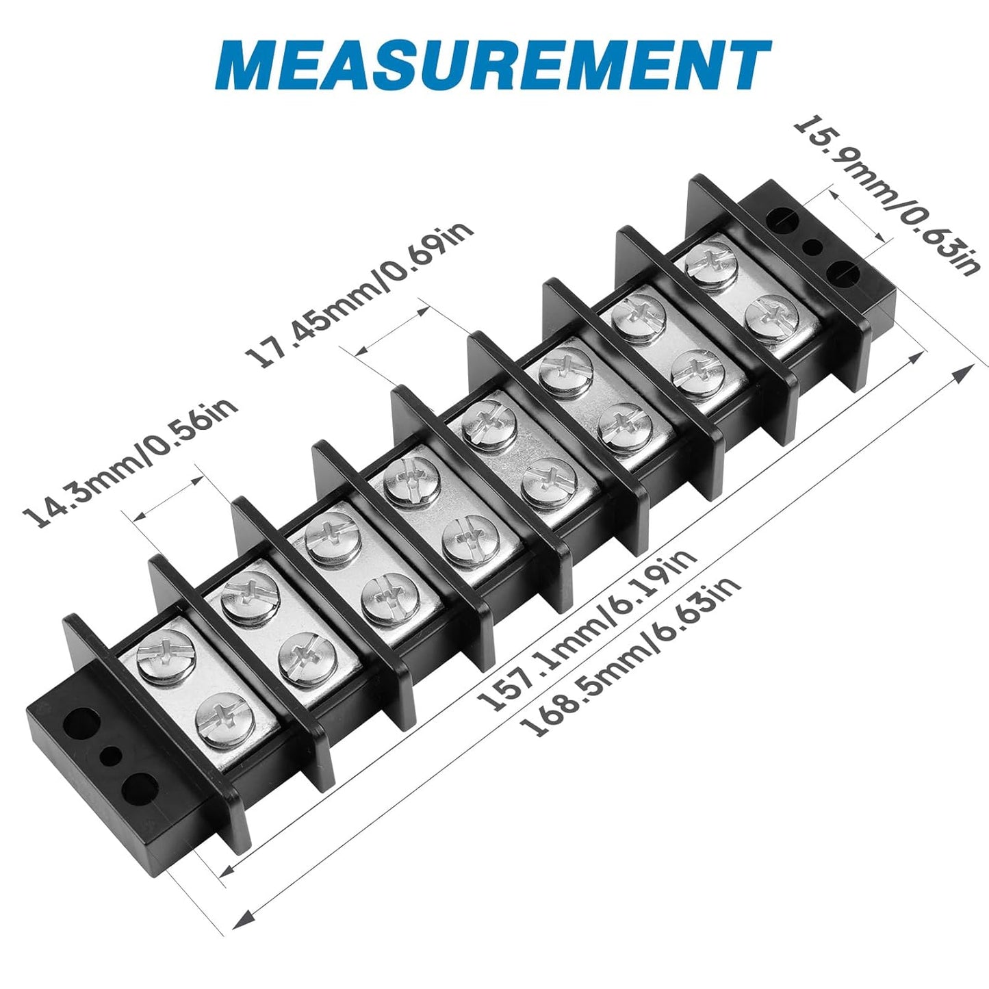 GLOSO TBE Double Row Stainless Terminal Blocks, Marine Grade, 4-14 AWG Cu, 75A/600V - 1 Pack, 8 Poles