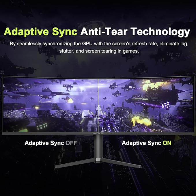 Amzfast 49 Inch Curved Monitor 120Hz DQHD 5120x1440p Ultrawide Gaming Monitor, 120% sRGB, 1500R, 1ms MPRT, HDR10, Adaptive Sync, PIP/PBP, Height Adjustable, HDMI 2.0/DP 1.4, VESA 75x75, AMZG49C7U