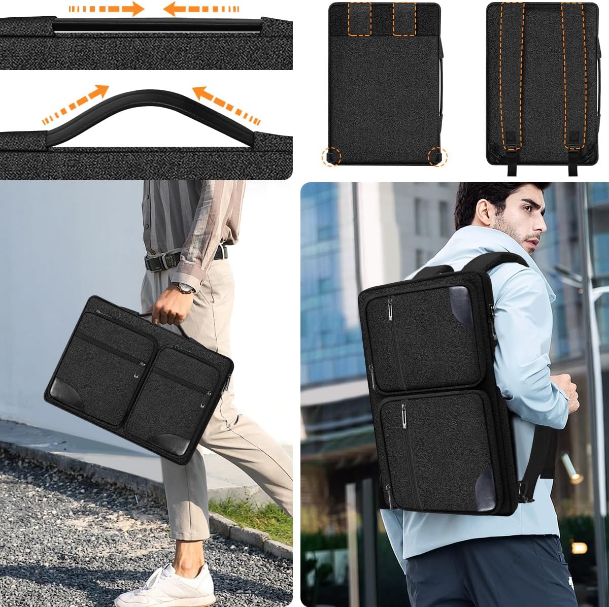 Hseok Laptop Case 15 15.6 16 inch Sleeve with Handle and Hidden Strap,Compatible with MacBook Pro 15.4 16, 360° Protective PC Briefcase with 4 Pockets for Laptop Accessory,Easy to Carrying,Carbon