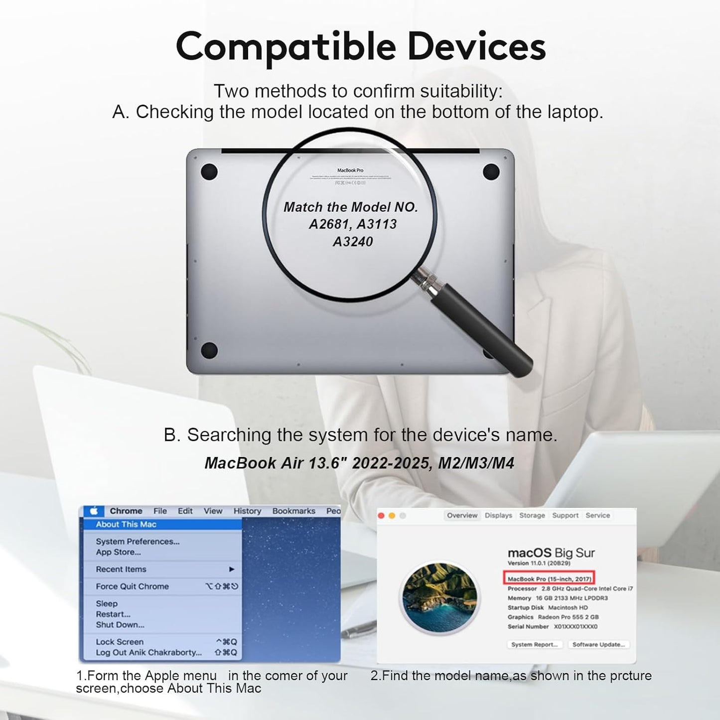 Magnetic Privacy Screen for MacBook Air 13.6 inch (2022-2025, M2, M3, M4), Model A2681, A3113, A3240, Removable Screen Protector, Blue Light Blocking, Anti Glare Protector and Privacy Filter Shield