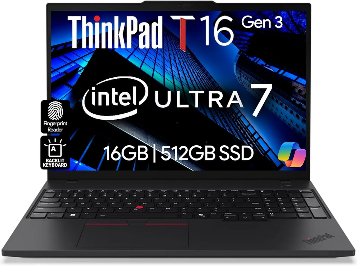 Lenovo ThinkPad T16 Gen 3 Business Laptop 16” FHD+ Display, Intel Ultra 7-155U (Beats i7-1355U), 16GB DDR5 RAM, 512GB SSD, 5MB Webcam, WiFi 6E + BT, RJ-45, HDMI, Win 11 Pro, AI Copilot - Black